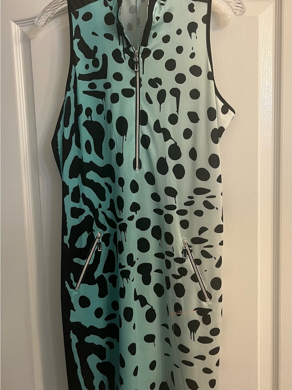 jamie sadock Mint Green & Black Zip-Front Printed Midi Dress